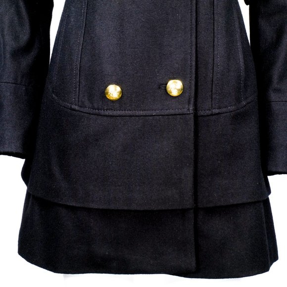 BLACK RIVET Black Wool Peplum Military Trench Coat - Picture 10 of 16